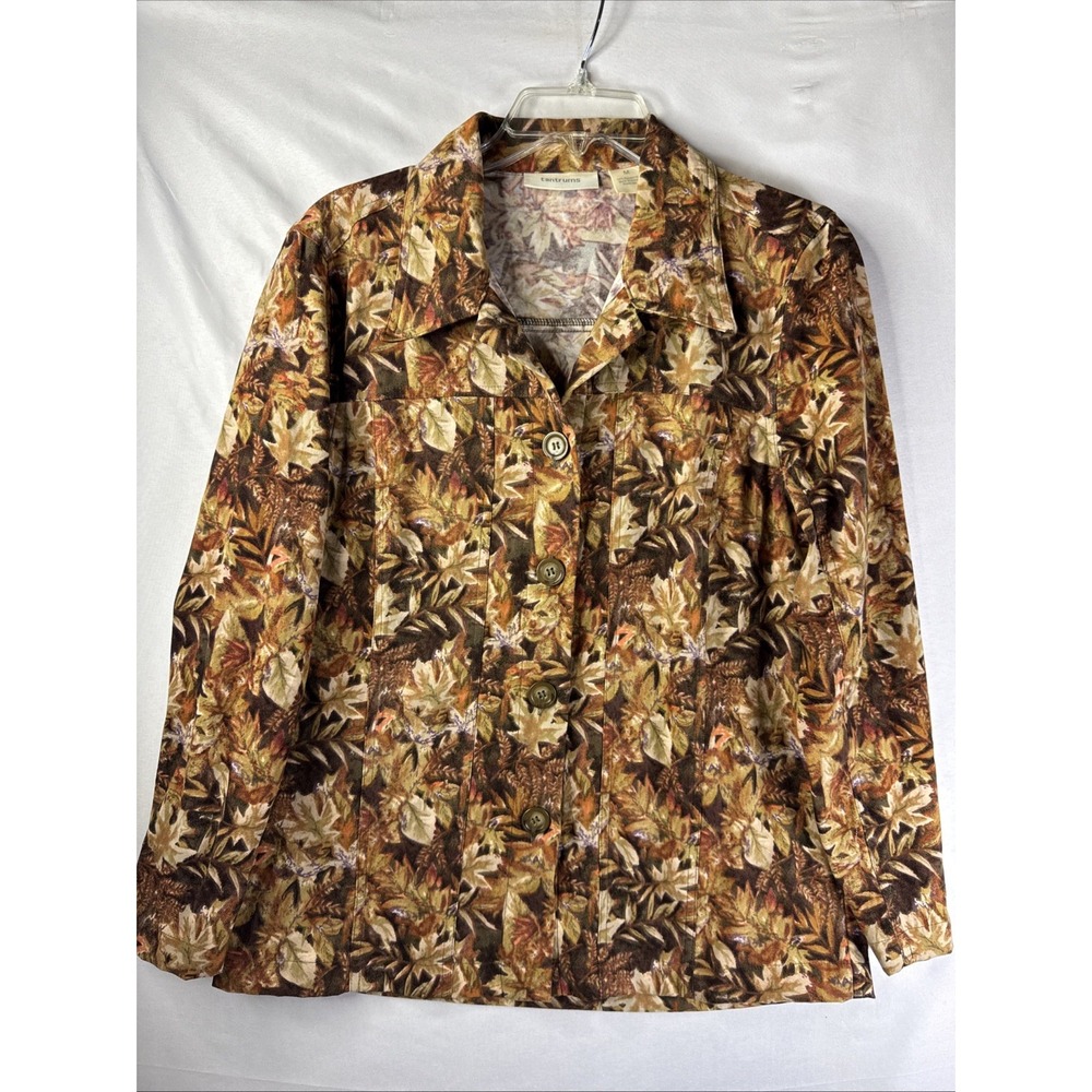 Tantrums Women Medium Fall Colors Leaves Long Sleeve Button Down‎ Shirt Pockets